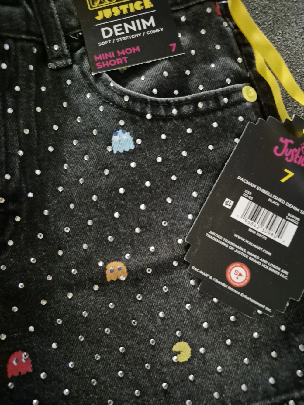 Justice Kids' Black Pac-Man Print Denim Shorts